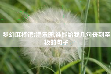 梦幻麻将馆7湿乐园,谁能给我几句丧到至极的句子