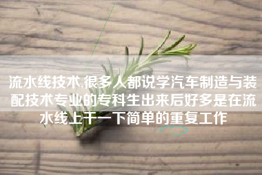 流水线技术,很多人都说学汽车制造与装配技术专业的专科生出来后好多是在流水线上干一下简单的重复工作