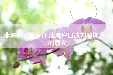 非深户一签多行,汕尾户口改为深圳户口的意义