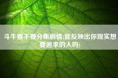 斗牛要不要分集剧情(能反映出你现实想要追求的人吗)