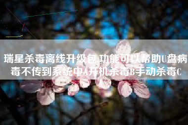 瑞星杀毒离线升级包,功能可以帮助U盘病毒不传到系统中A开机杀毒B手动杀毒C