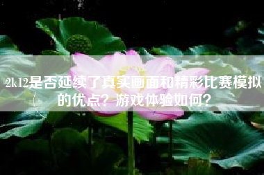 2k12是否延续了真实画面和精彩比赛模拟的优点？游戏体验如何？