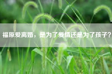 福原爱离婚，是为了爱情还是为了孩子？