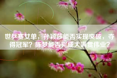 世乒赛女单，孙颖莎能否实现突破，夺得冠军？陈梦能否完成大满贯伟业？