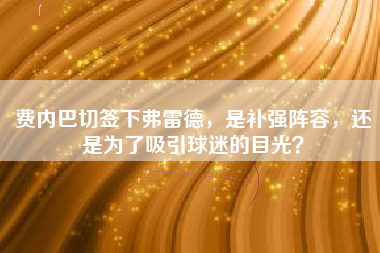 费内巴切签下弗雷德，是补强阵容，还是为了吸引球迷的目光？